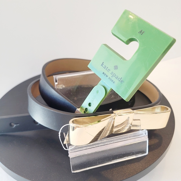 kate spade Accessories - kate spade Black Leather Belt with Gold Bow Buckle